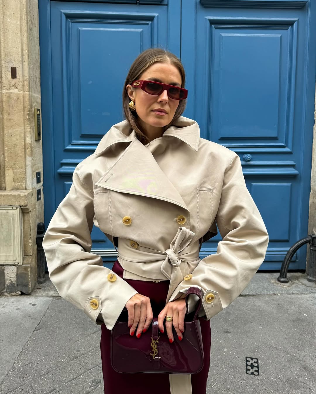 Luxe Paris Belted Crop Trench Coat