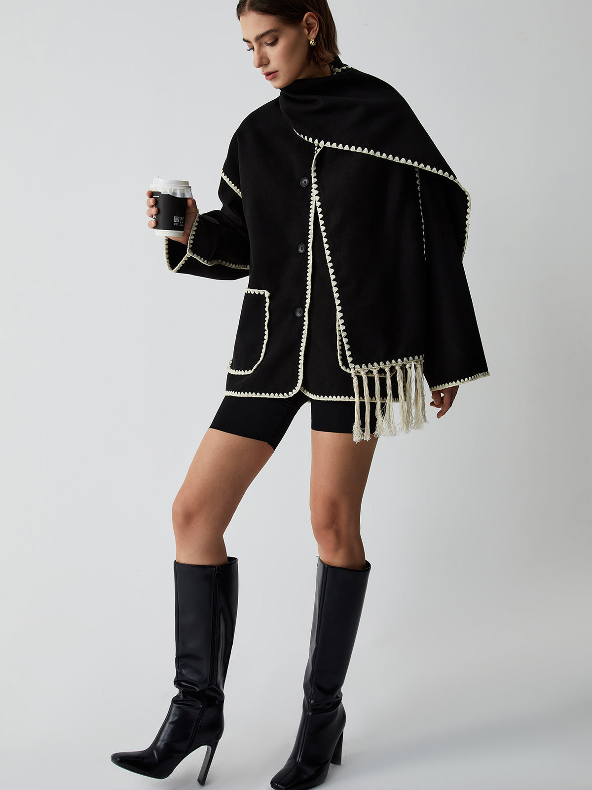 Contrast Cut Jacket and Scarf