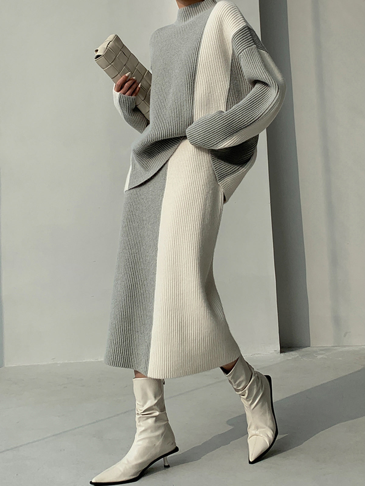 Paris Striped Two Piece Knitted Skirt Suit