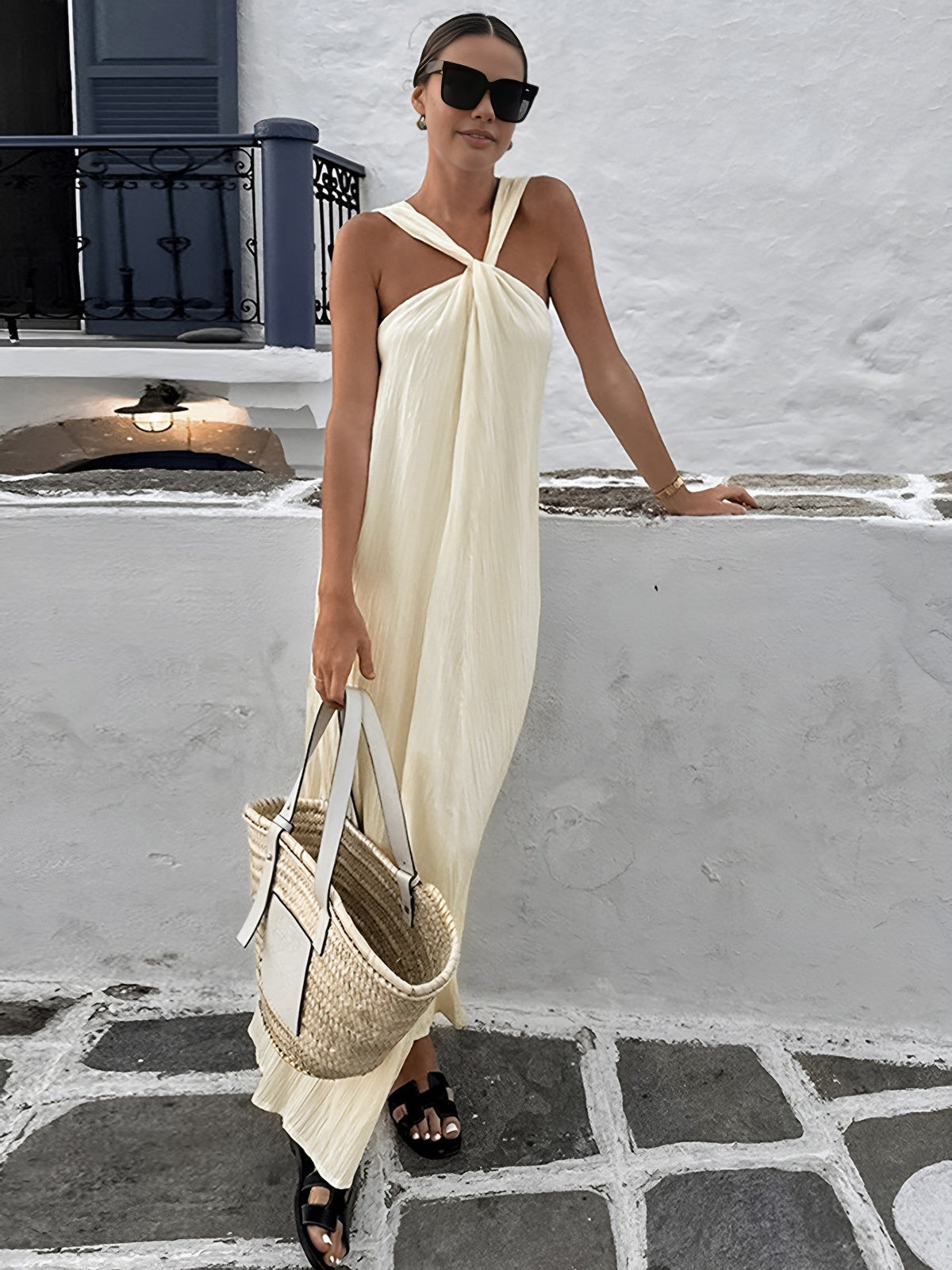 Aegean Breeze Pleated Maxi Dress