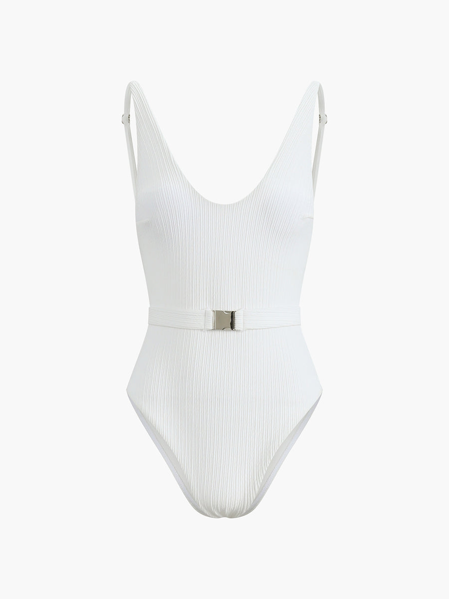 Belna Belt Detailed White Swimsuit
