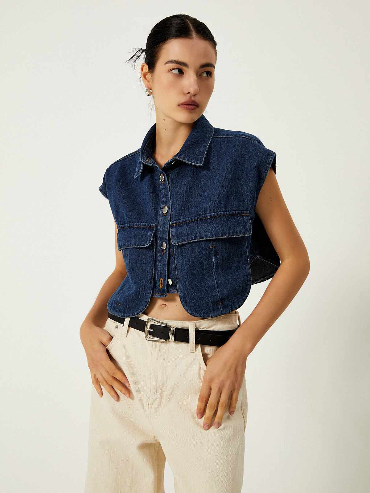 Denim Elegance Sleeveless Shirt