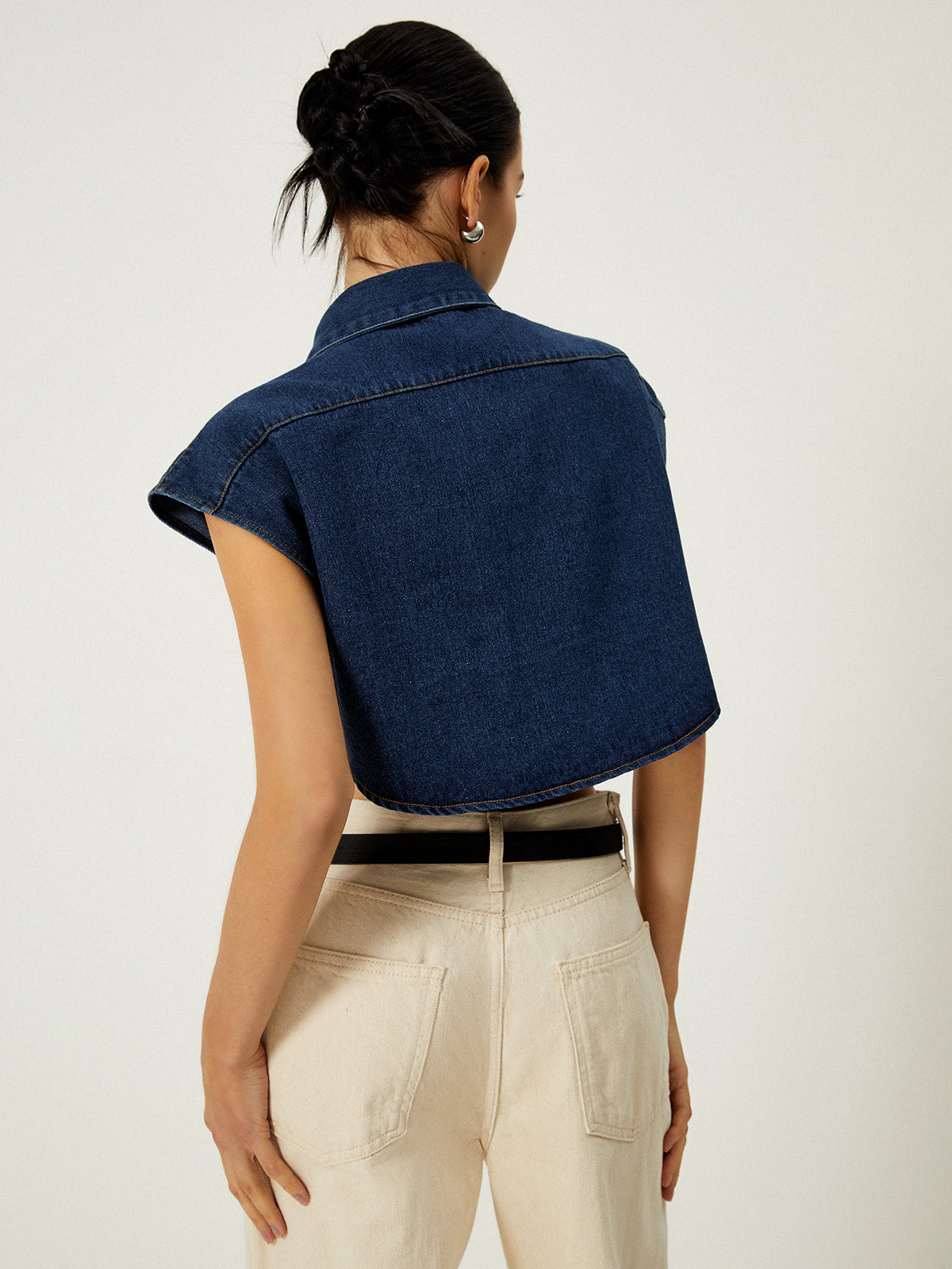 Denim Elegance Sleeveless Shirt