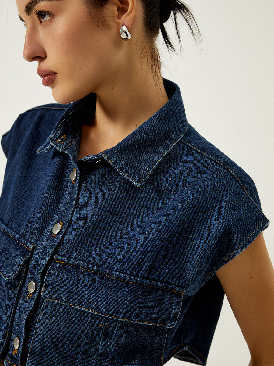 Denim Elegance Sleeveless Shirt