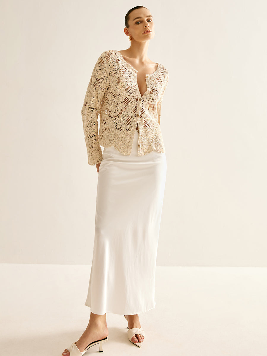 Lace Knit Buttoned Loose Cut Blouse