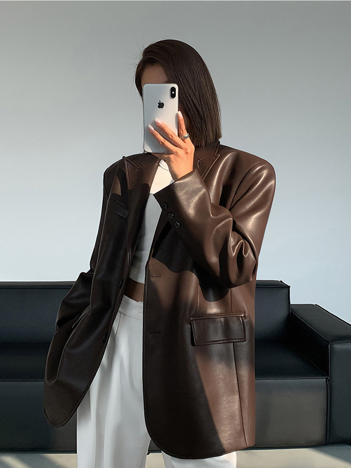 New Season Flowing Leather Blazer