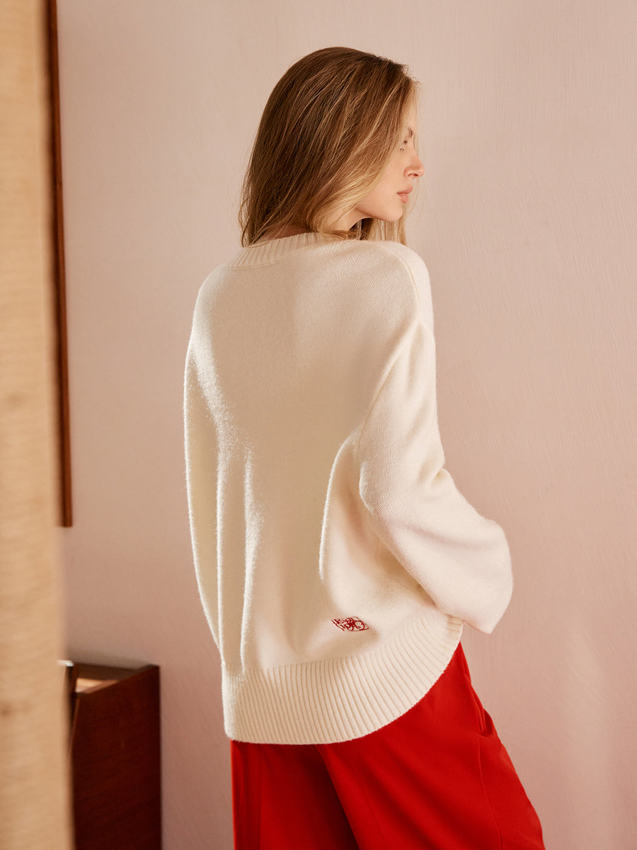 Red Floral Oversize Knitted Sweater