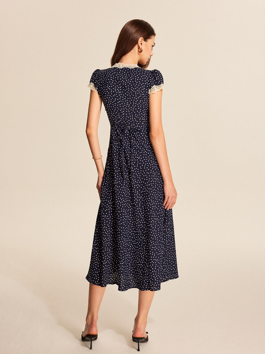 Lace Detailed Polka Dot Midi Dress