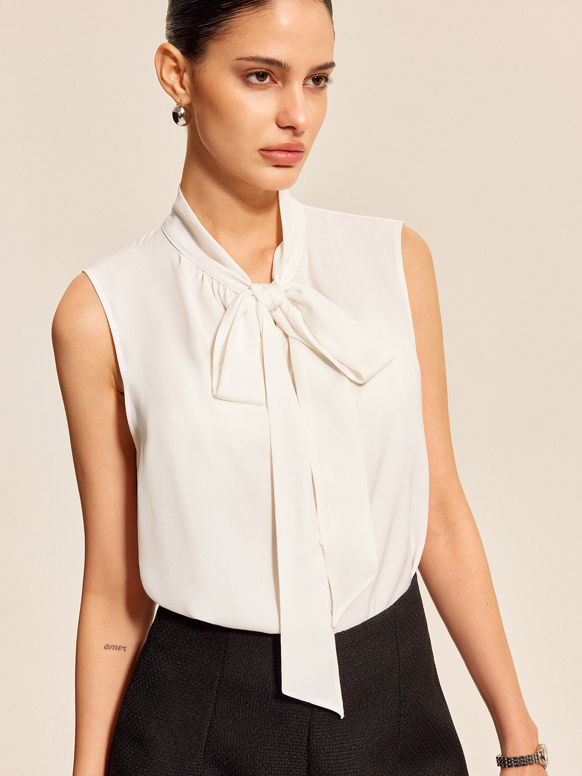Silky Elegance Bow Blouse