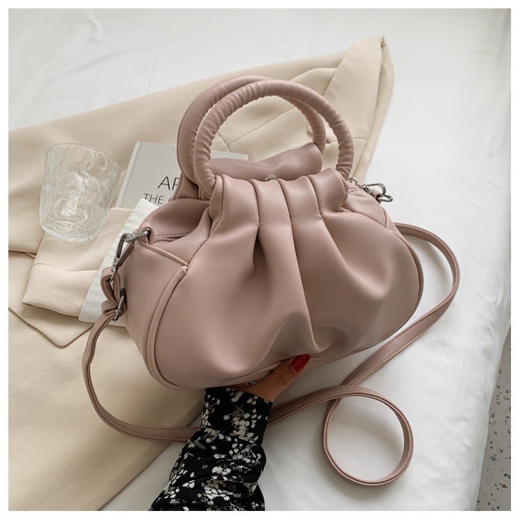 Round Handle Pleated Shoulder Bag