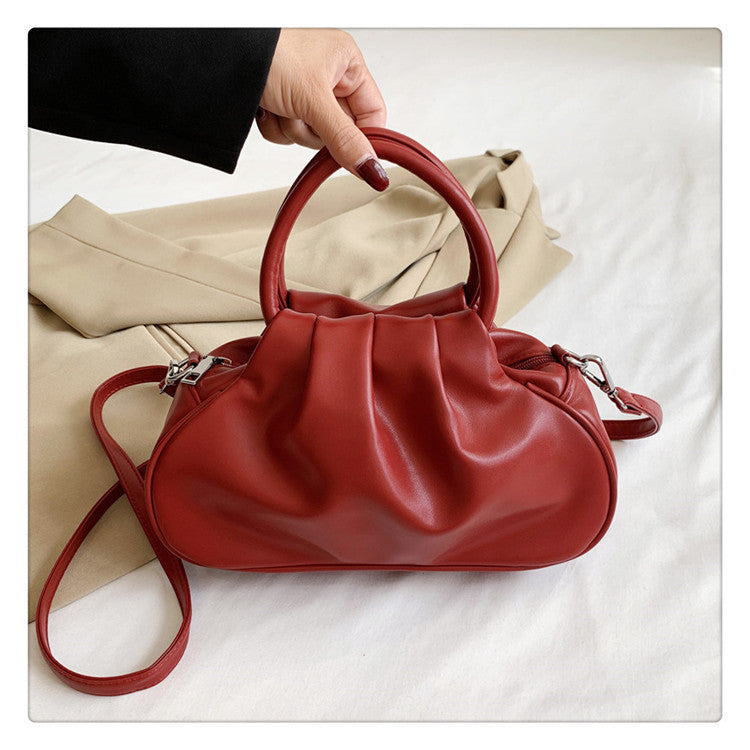 Round Handle Pleated Shoulder Bag