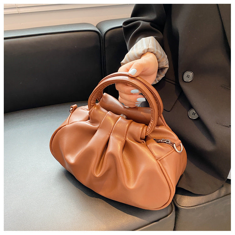 Round Handle Pleated Shoulder Bag