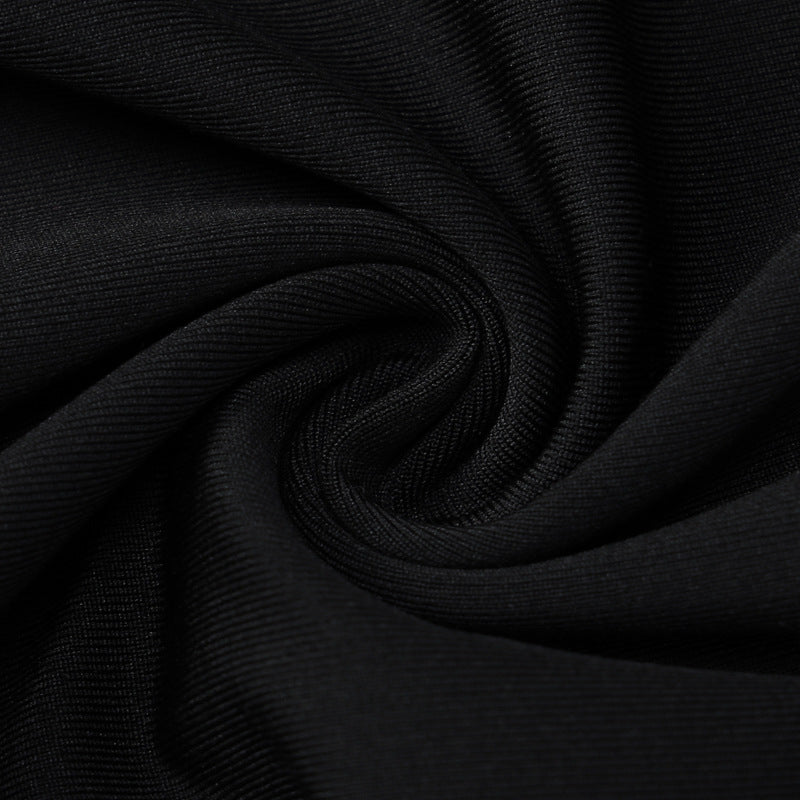 High Collar Slit Detailed Black Dress