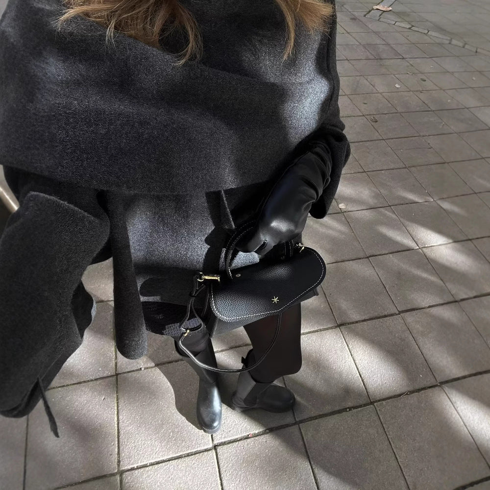 Asymmetric Collar Wool Blend Poncho Jacket