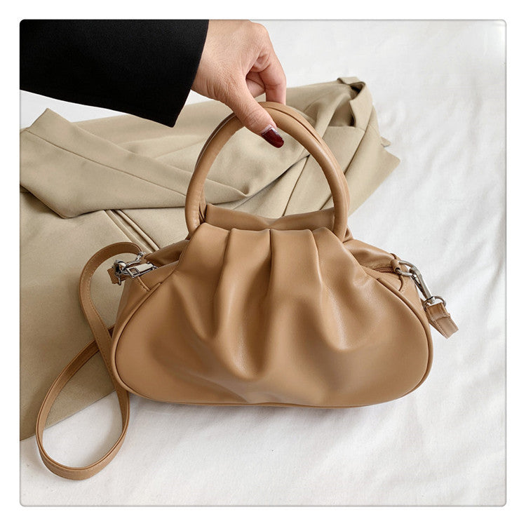Round Handle Pleated Shoulder Bag