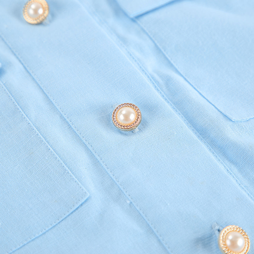 Pearl Buttoned Cotton Suit