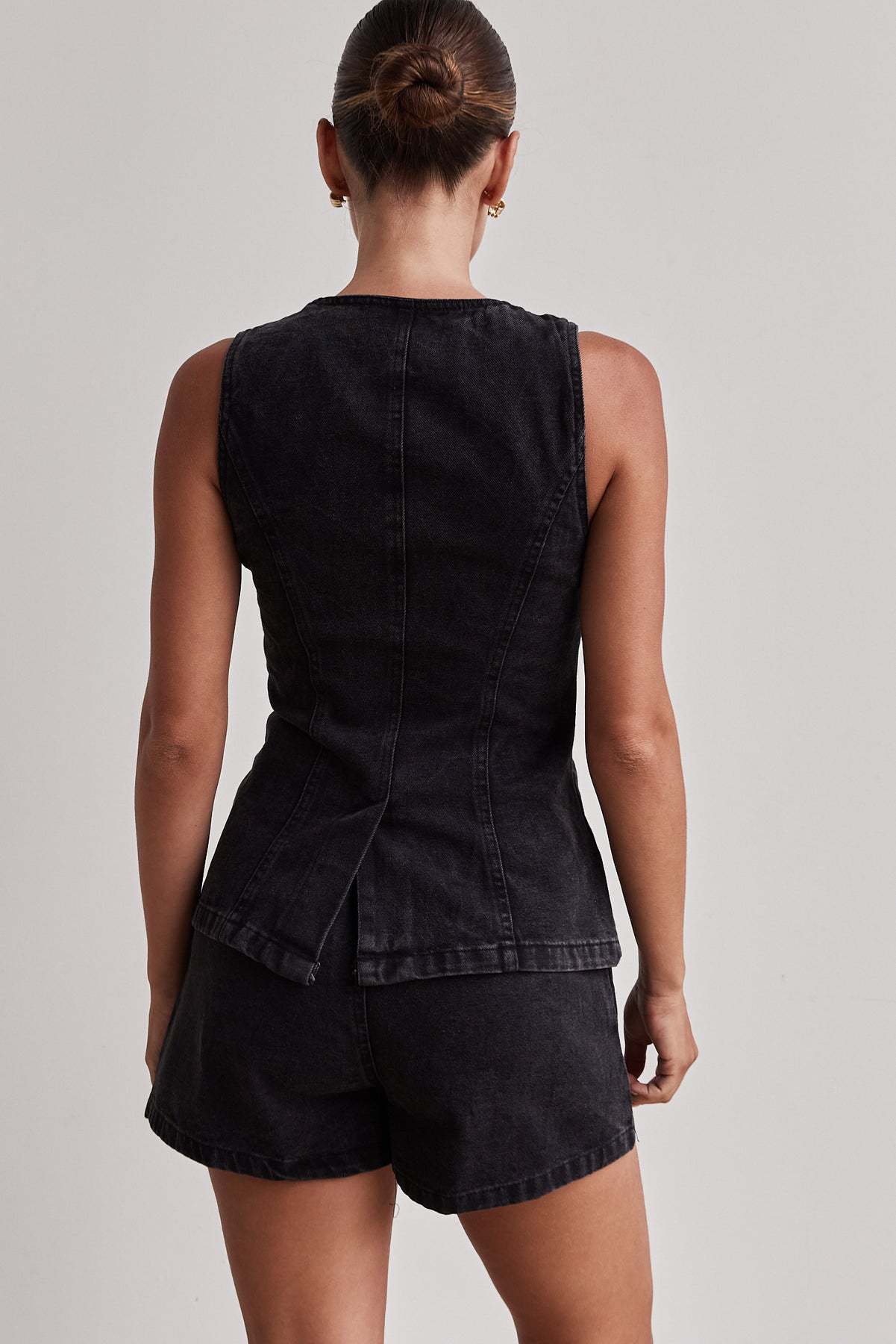 Denim Button-Up Shorts Set
