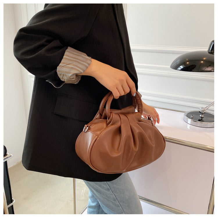 Round Handle Pleated Shoulder Bag