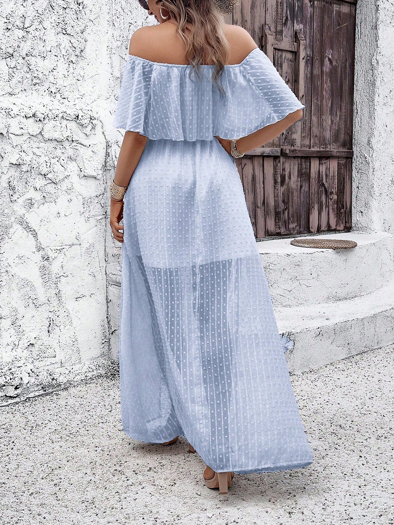 Polka Dot Off Shoulder Chiffon Dress