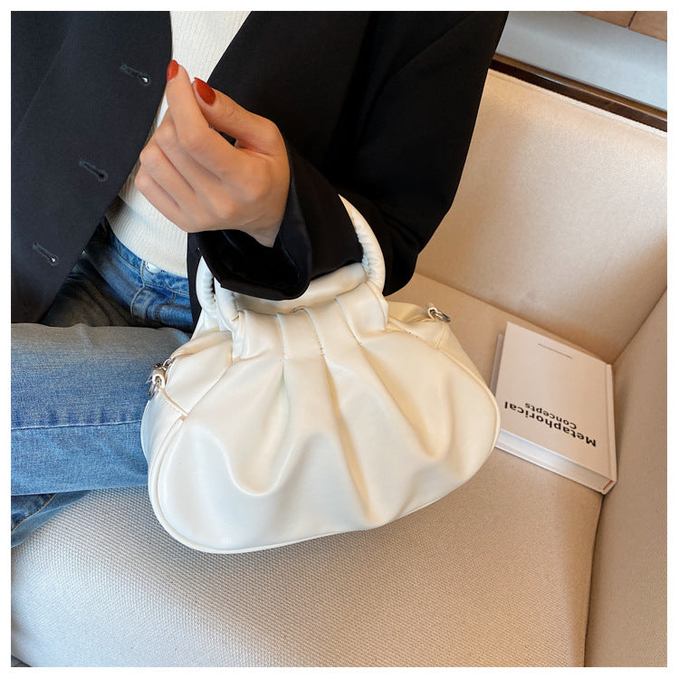 Round Handle Pleated Shoulder Bag