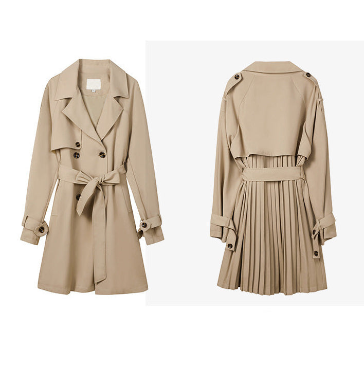 Beige Pleated Long Trench Coat