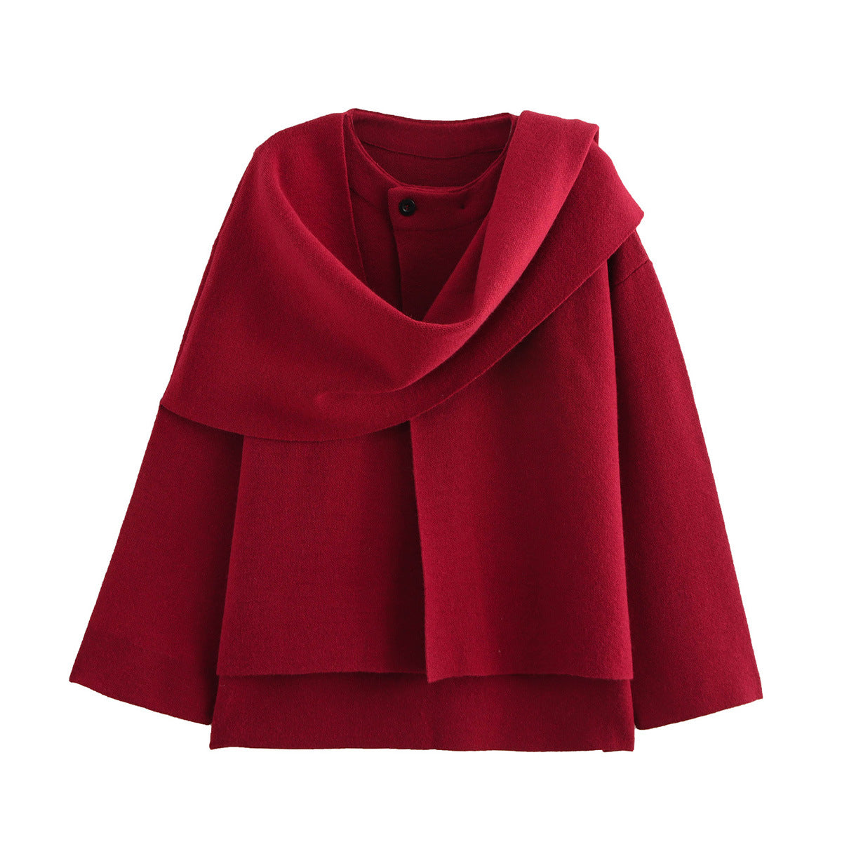Asymmetric Collar Wool Blend Poncho Jacket