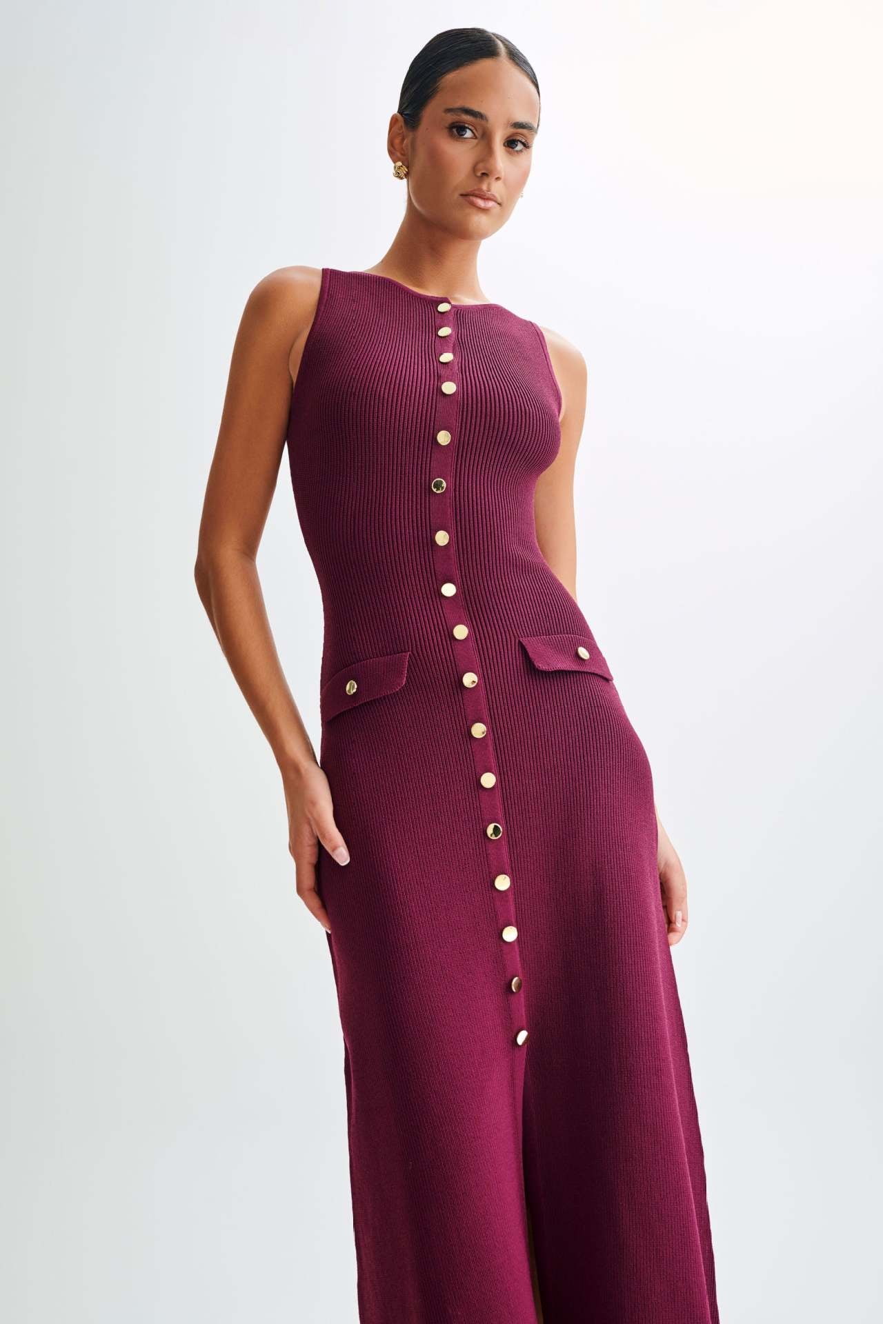 Royal Chic Button Detail Midi Dress