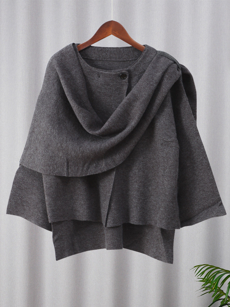 Asymmetric Collar Wool Blend Poncho Jacket