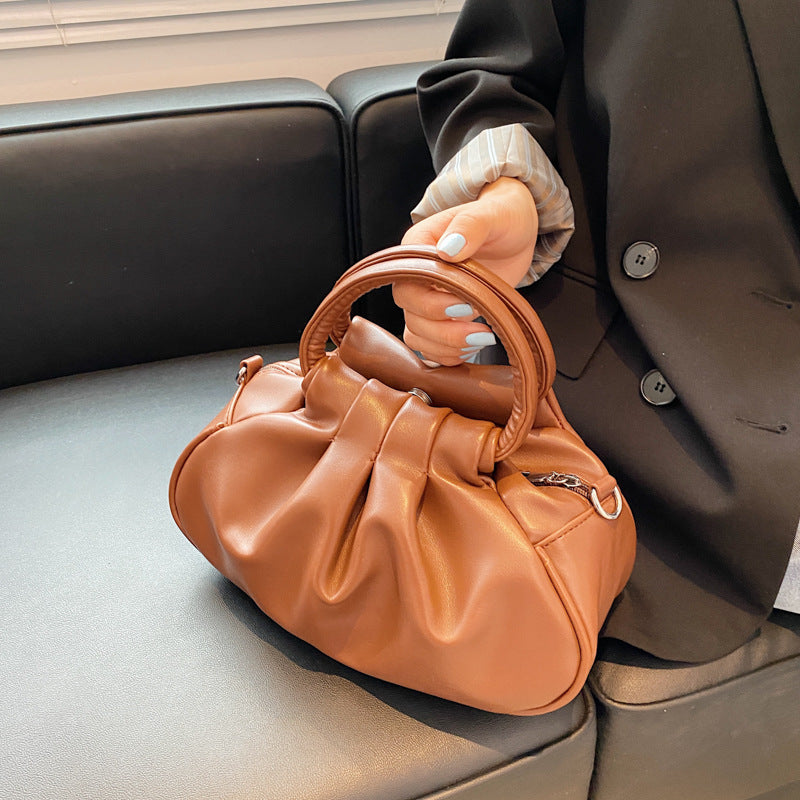 Round Handle Pleated Shoulder Bag
