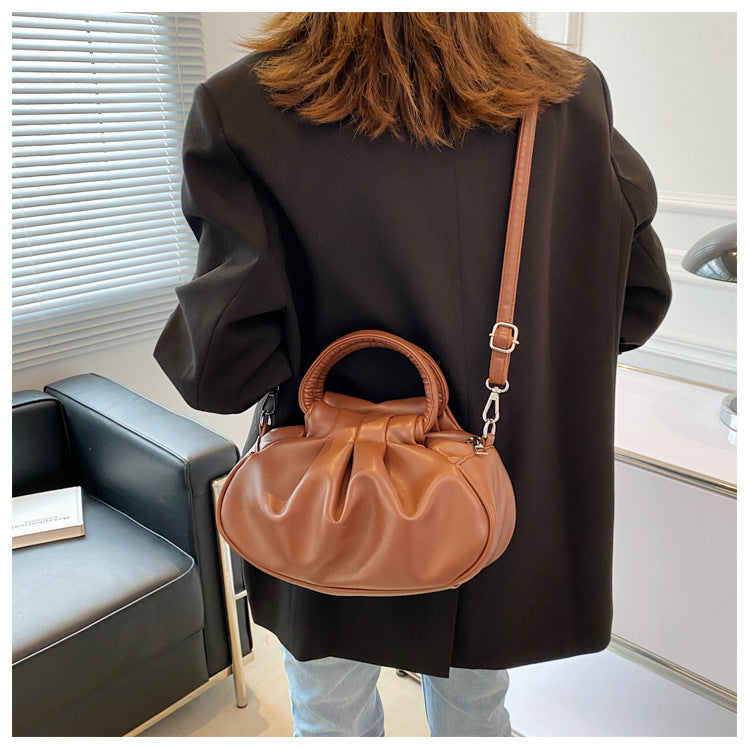 Round Handle Pleated Shoulder Bag