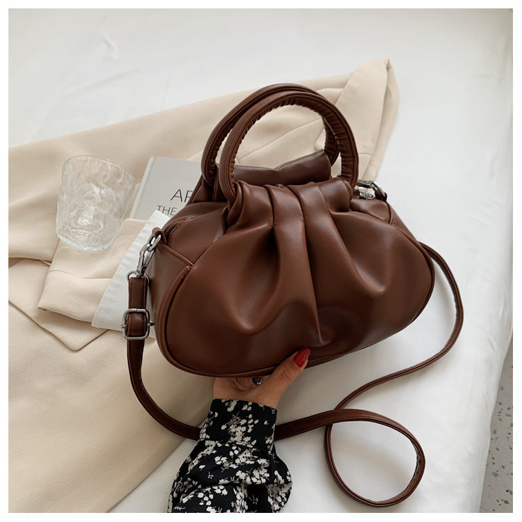 Round Handle Pleated Shoulder Bag