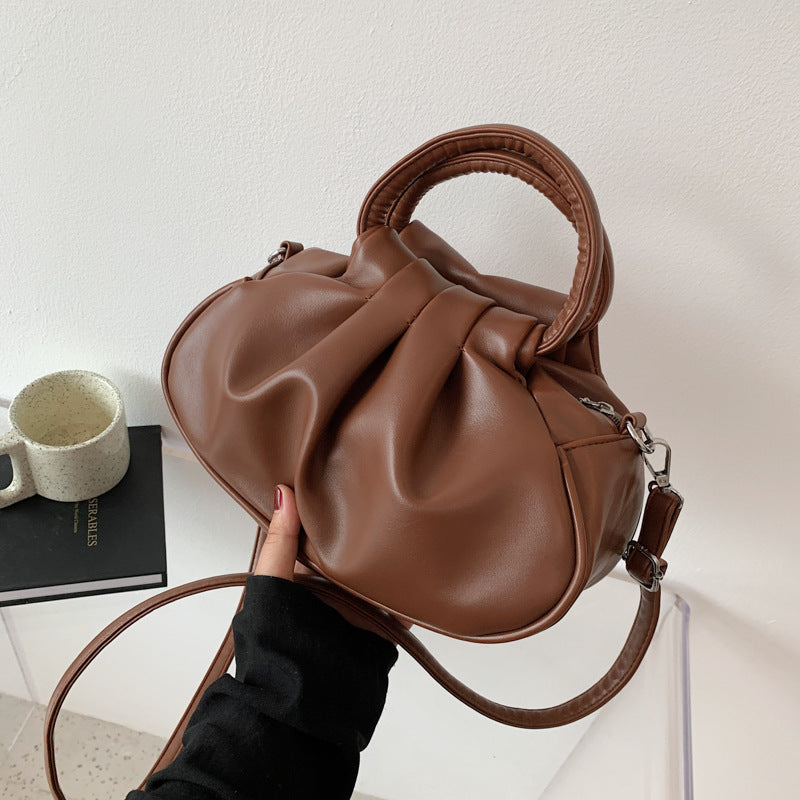 Round Handle Pleated Shoulder Bag