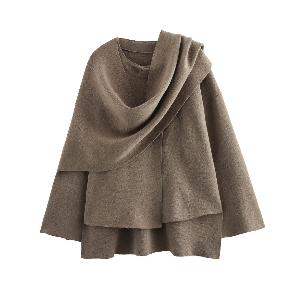 Asymmetric Collar Wool Blend Poncho Jacket