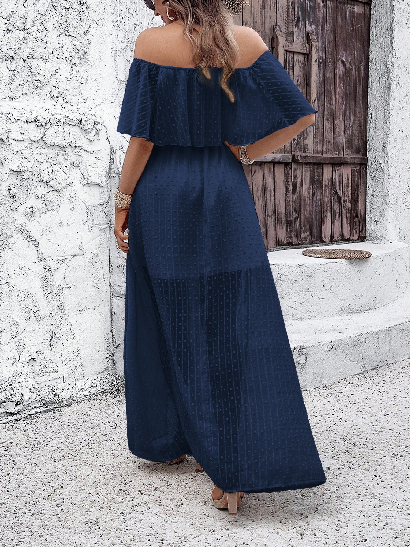 Polka Dot Off Shoulder Chiffon Dress