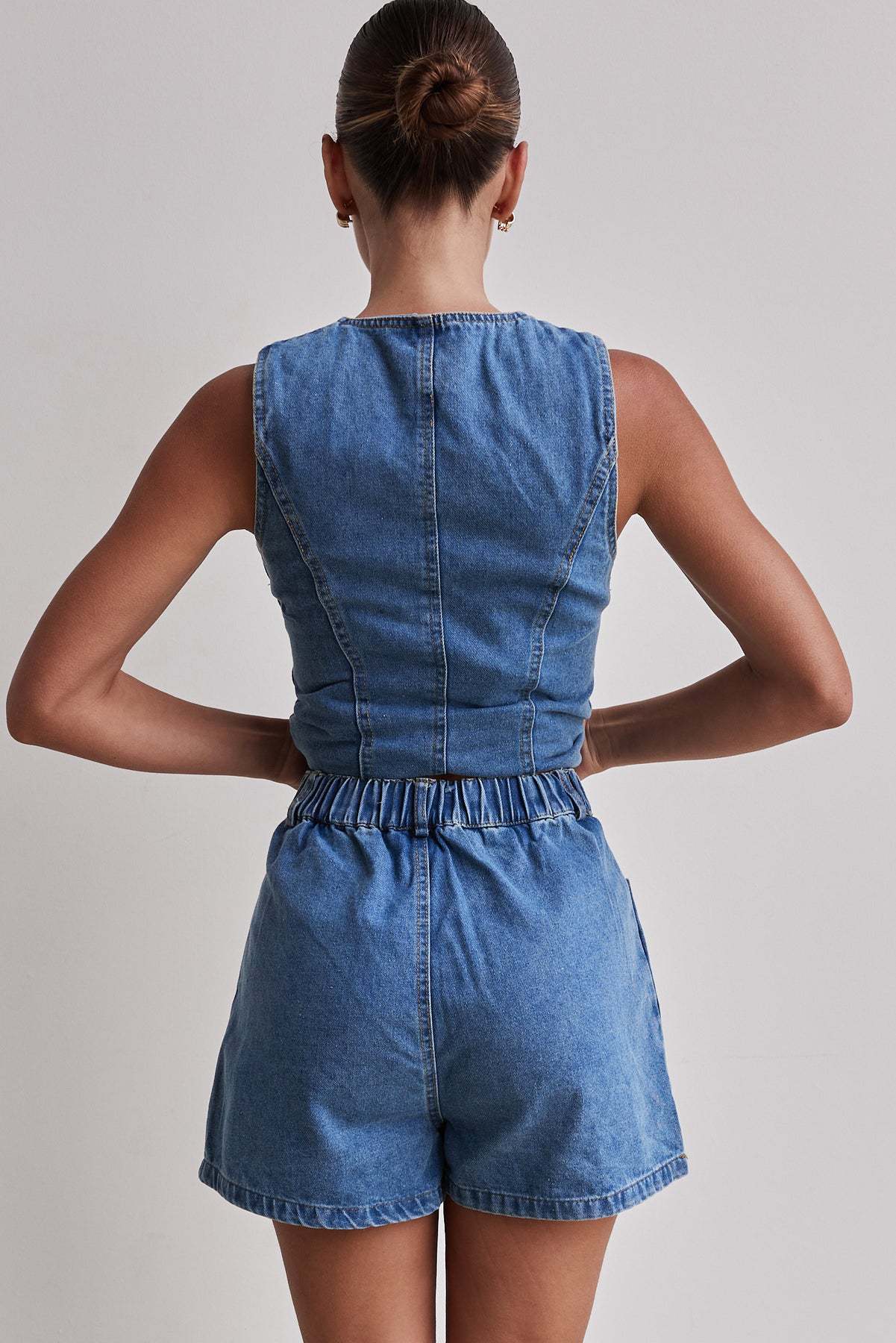 Denim Button-Up Shorts Set