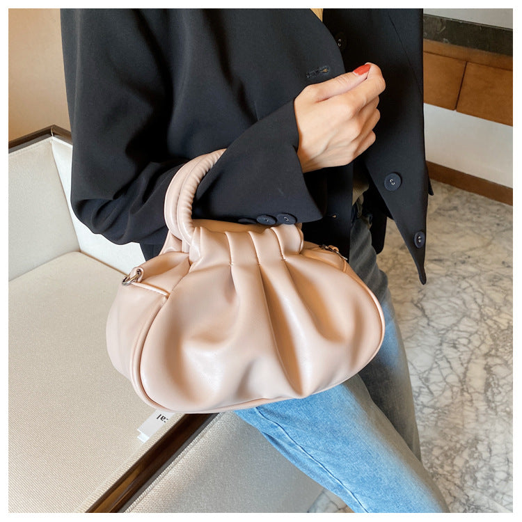 Round Handle Pleated Shoulder Bag