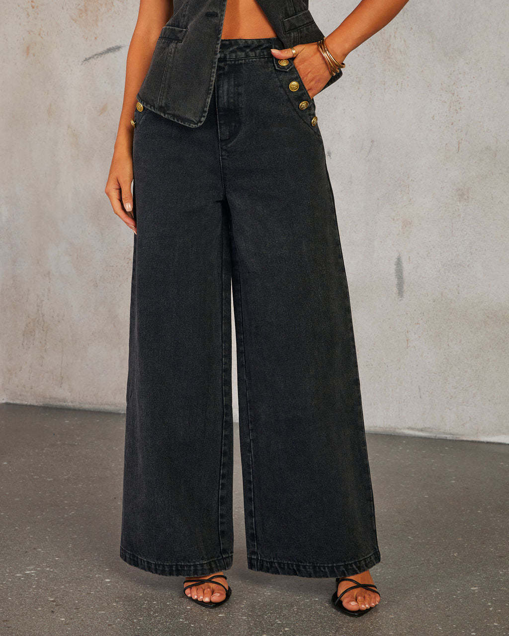 Noir Chic Denim Pants Set