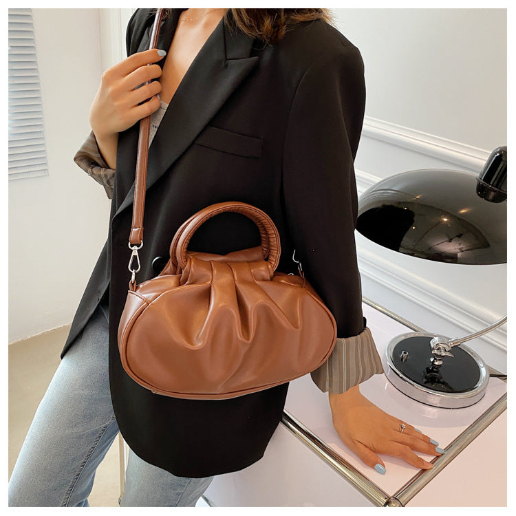 Round Handle Pleated Shoulder Bag