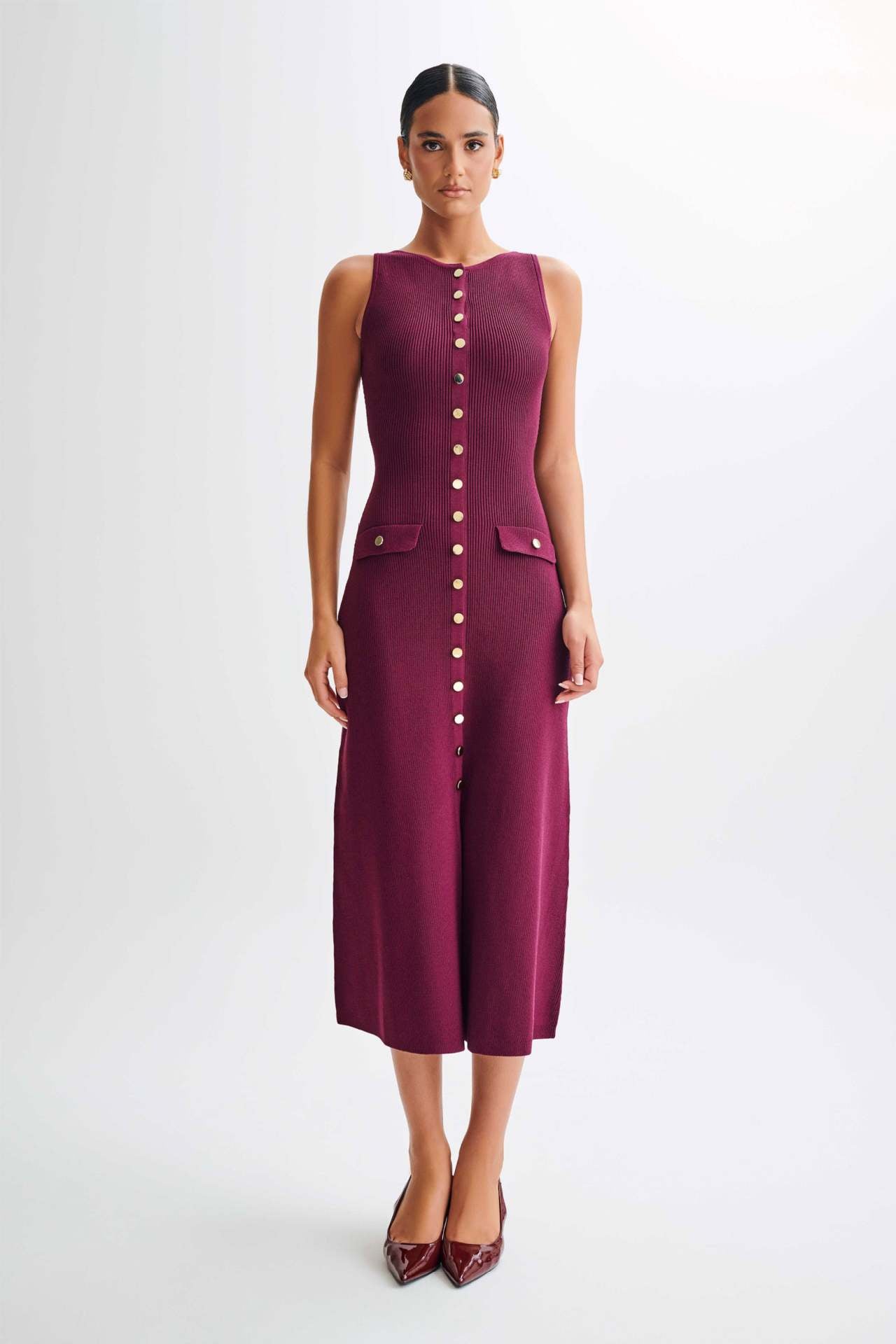 Royal Chic Button Detail Midi Dress