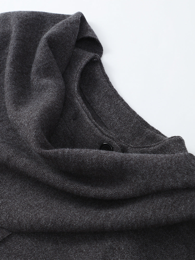 Asymmetric Collar Wool Blend Poncho Jacket