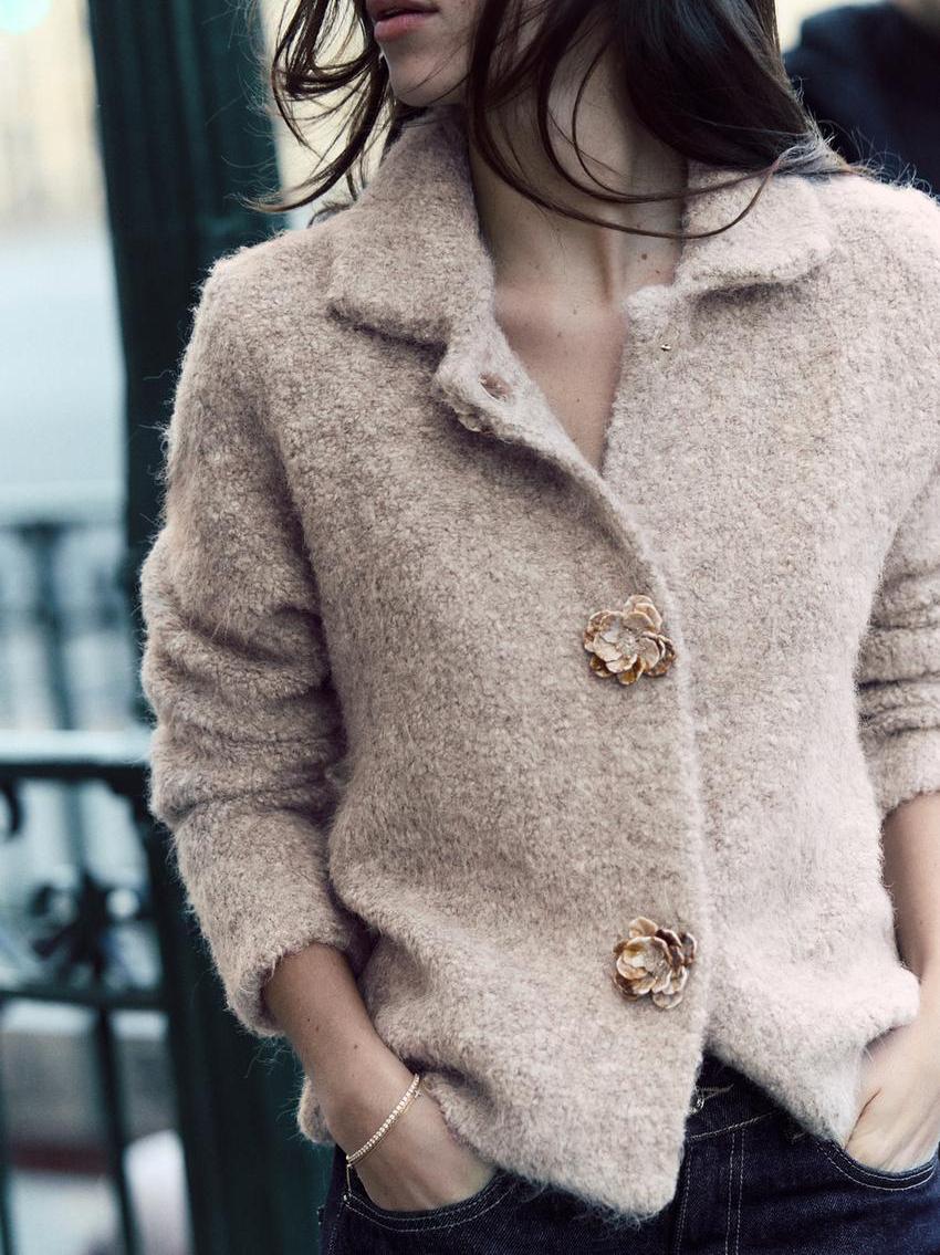 Floral Buttoned Knitwear Coat