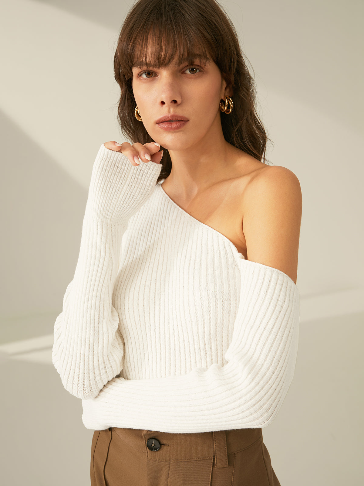 One Shoulder Rib Detailed Sweater