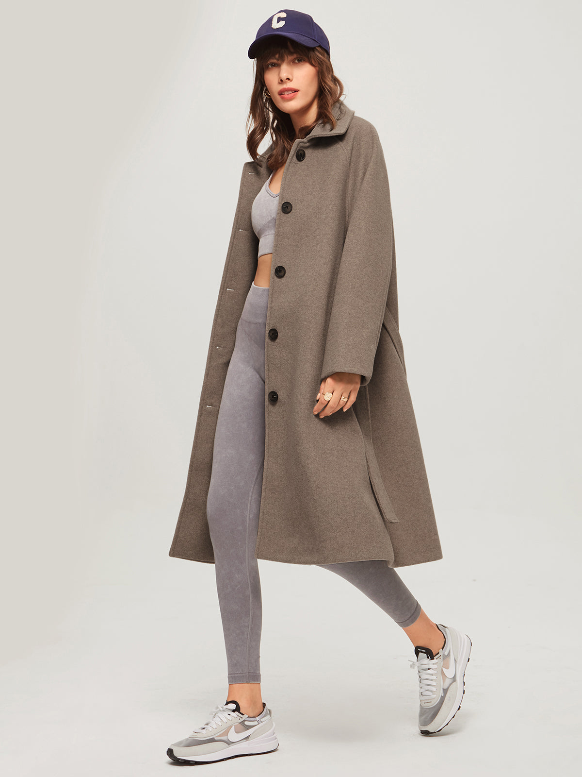 Long Cashmere Coat with Waist Tie