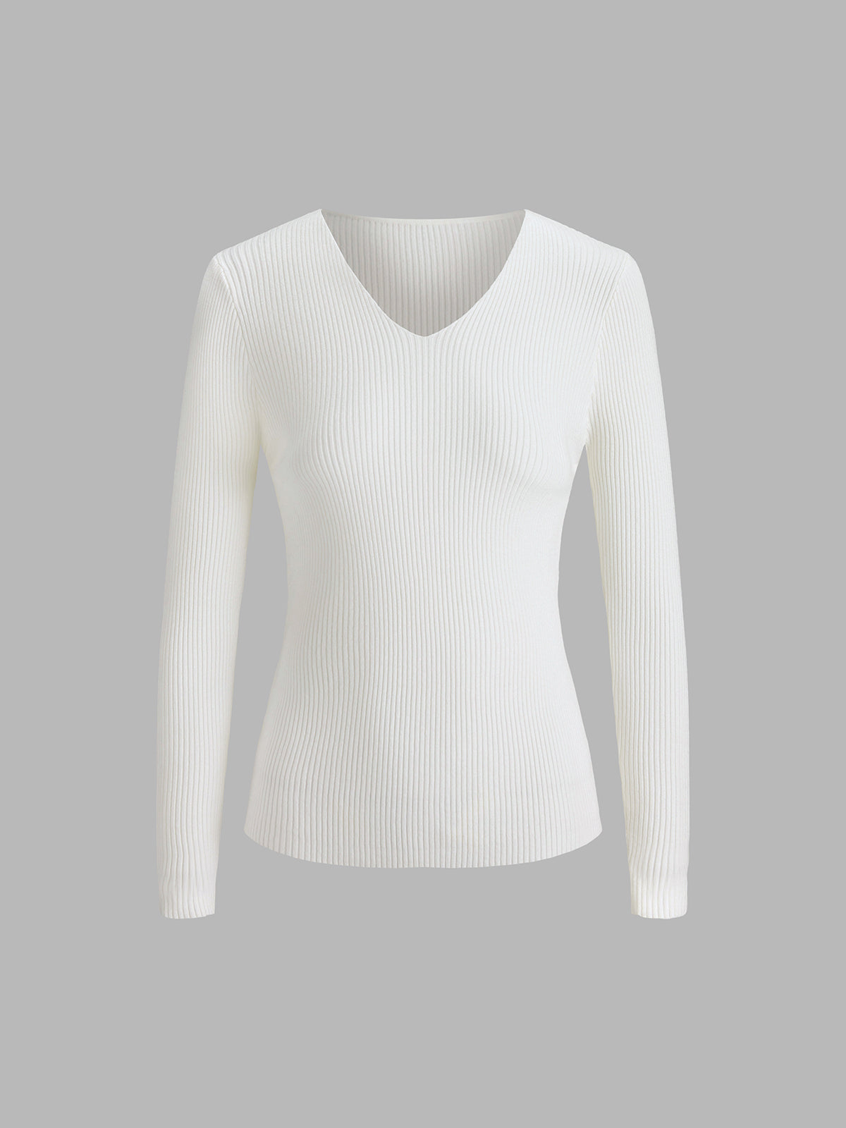 V Neck Rib Knitted Long Sleeve Sweater 