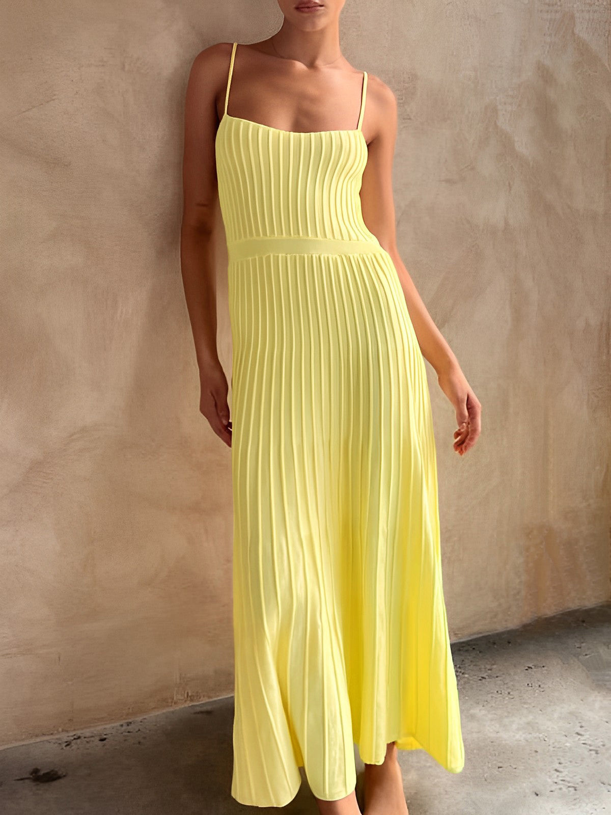 Soft Pleats Strap Dress