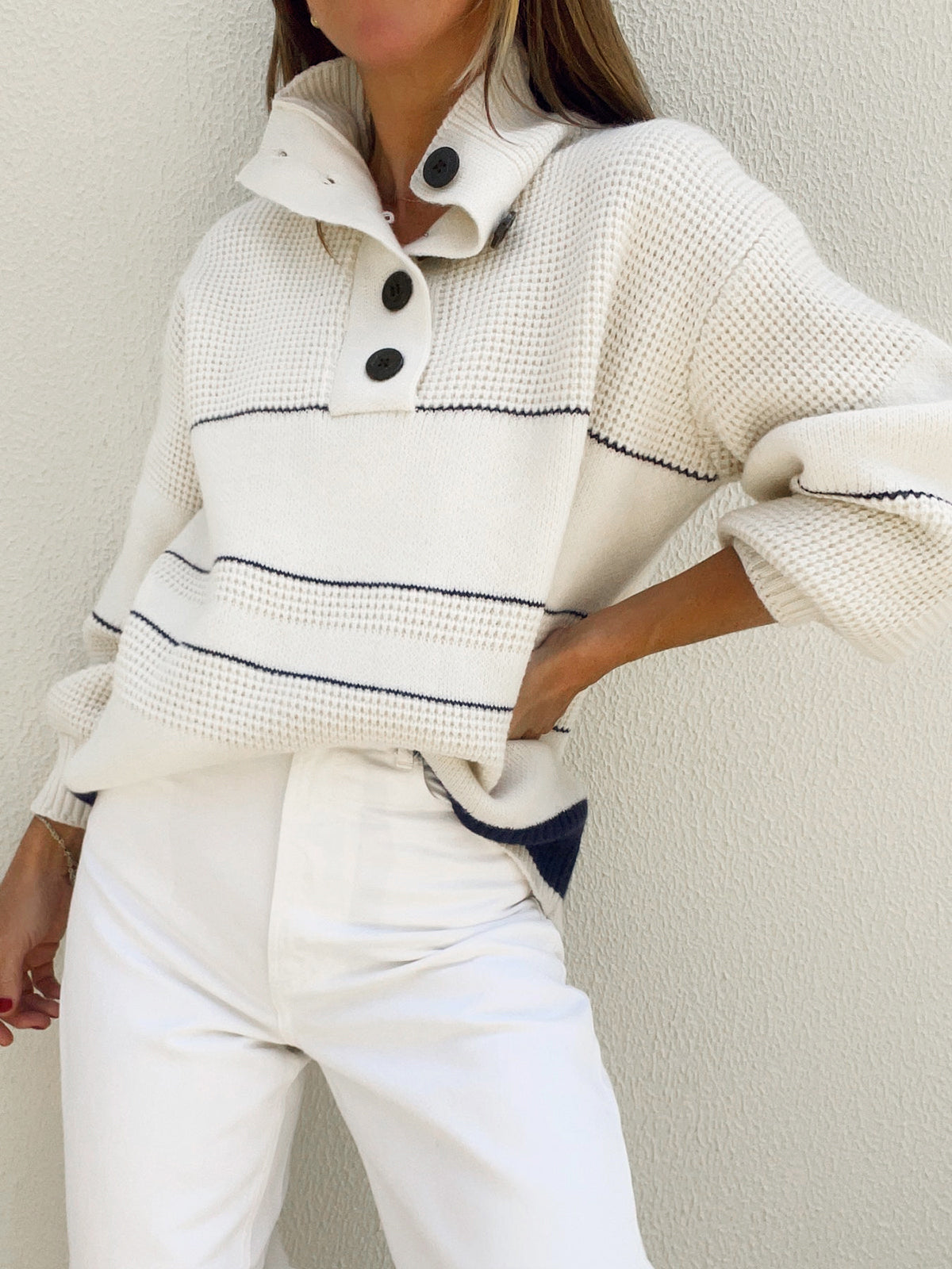 Open Collar Buttoned Sweater