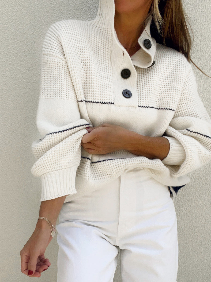 Open Collar Buttoned Sweater