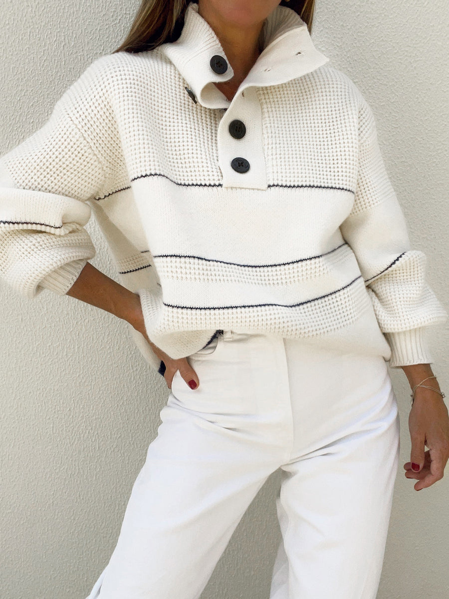 Open Collar Buttoned Sweater