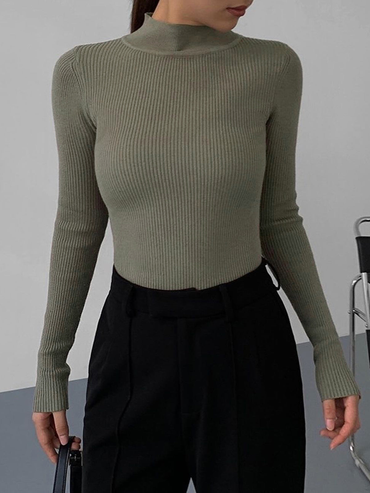 High Neck Knitted Blouse