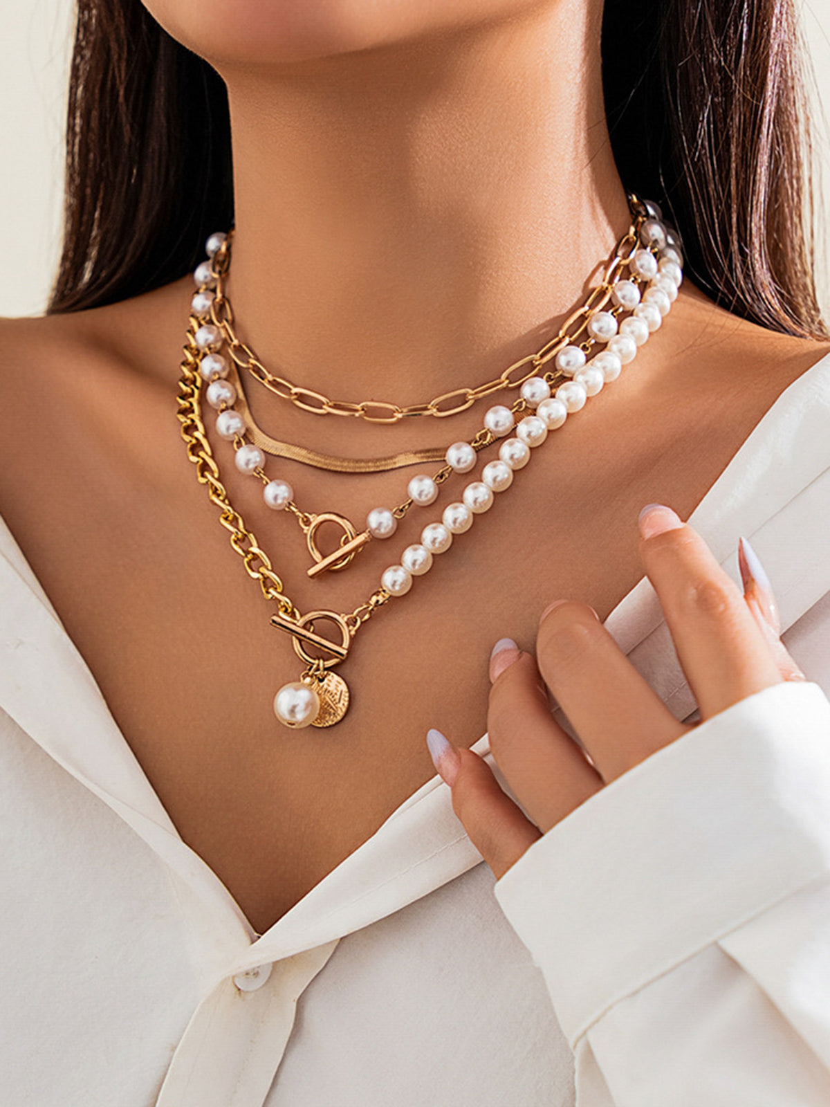 Pearl Decor Chain Layered Necklace